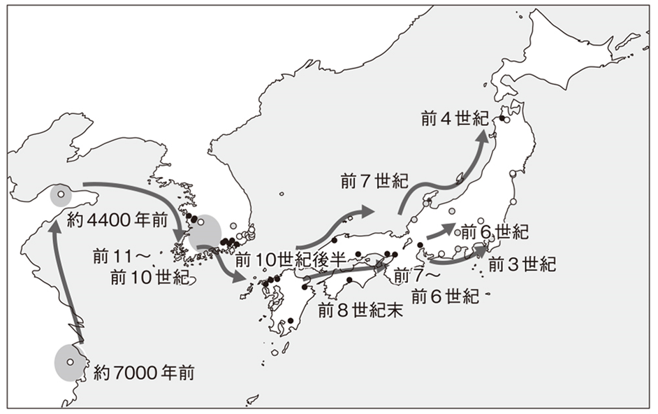 水田稲作の伝播ルート